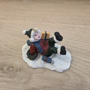 Mervyn's 1992 Christmas Holiday Figurine Little Boy‎ Slipped In The Snow